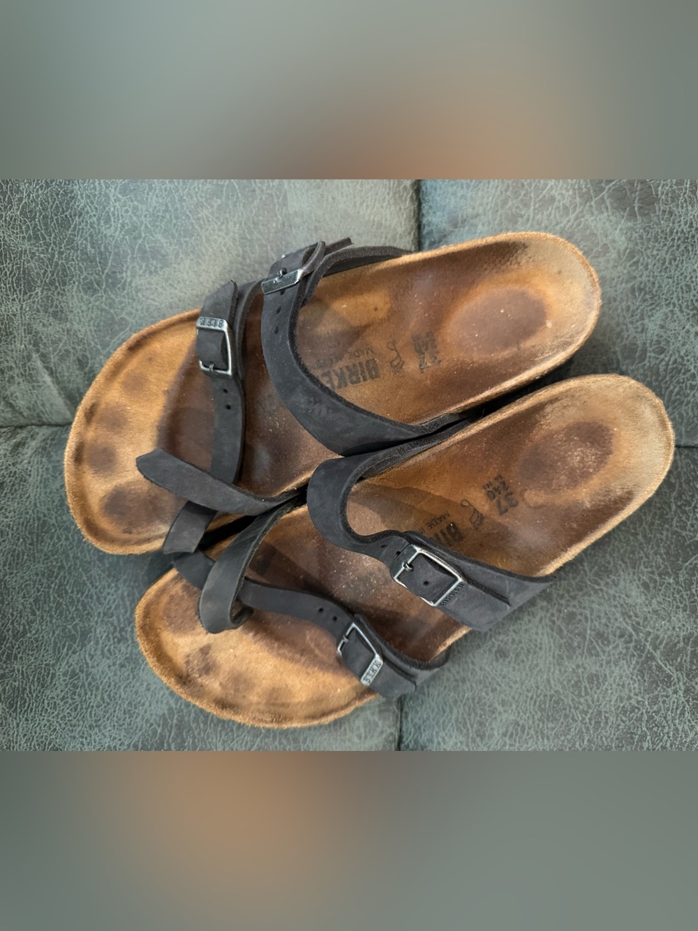 Birkenstock Black Suede Two-Strap Buckle Sandals